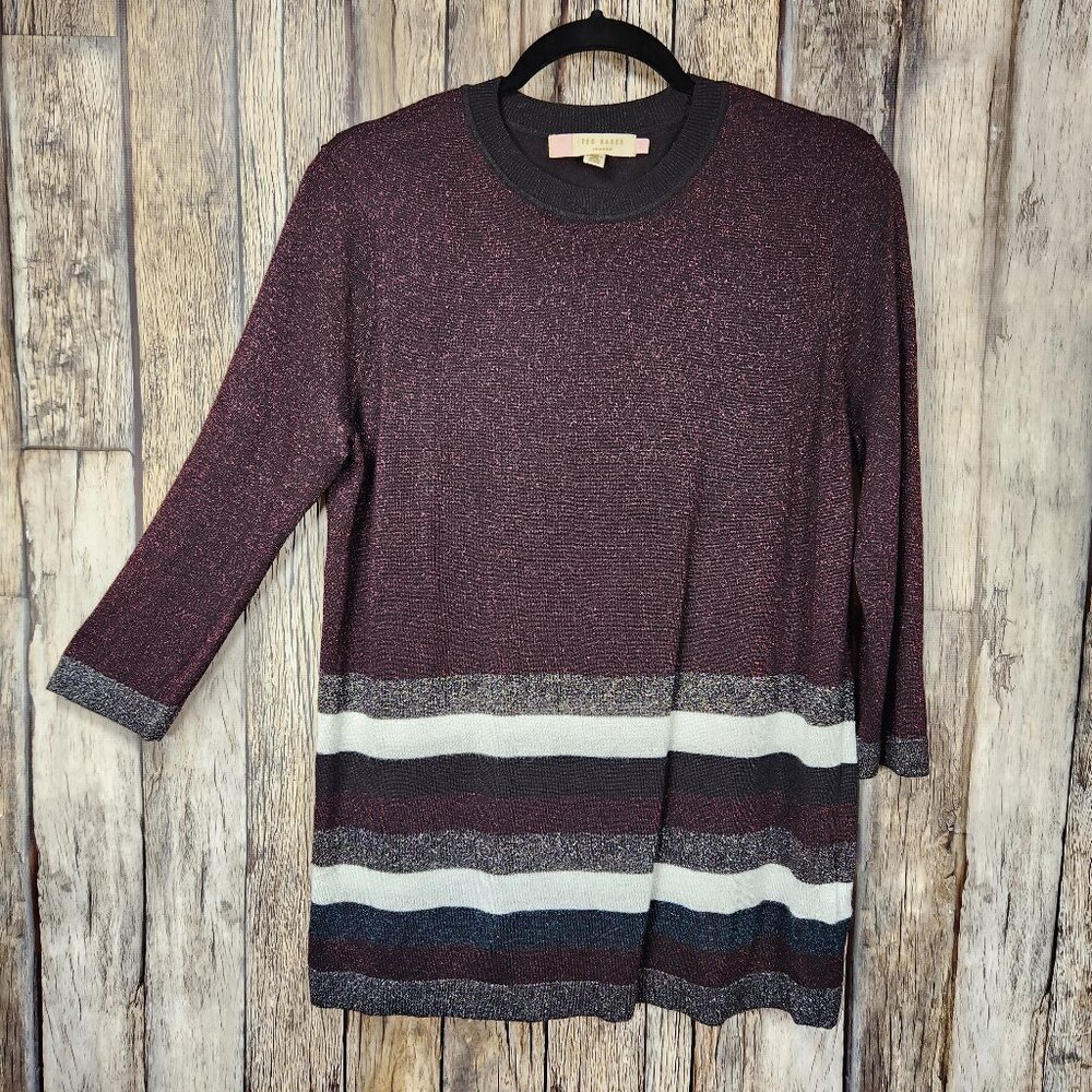Ted Baker London ZATTA Metallic Striped Sparkle Sweater Tunic - 2/M